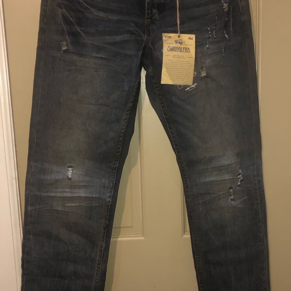 Men's Distressed Jeans - Dark Blue